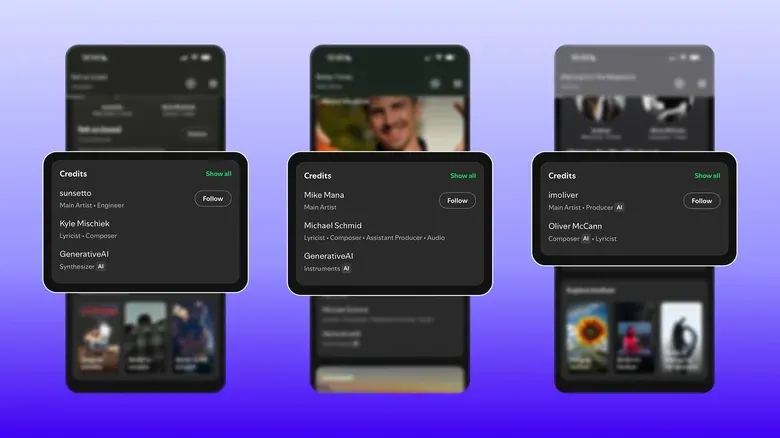 Скріншоти Spotify з позначенням використання генеративного ІІ
